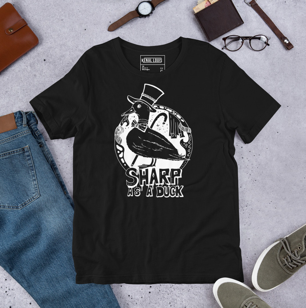Sharp duck rendered in crisp line art across a casual graphic cotton tee