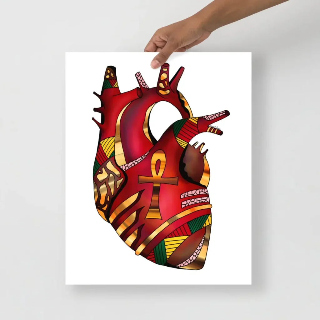 Melanin anatomical heart drawing celebrating identity as bold dorm room wall art