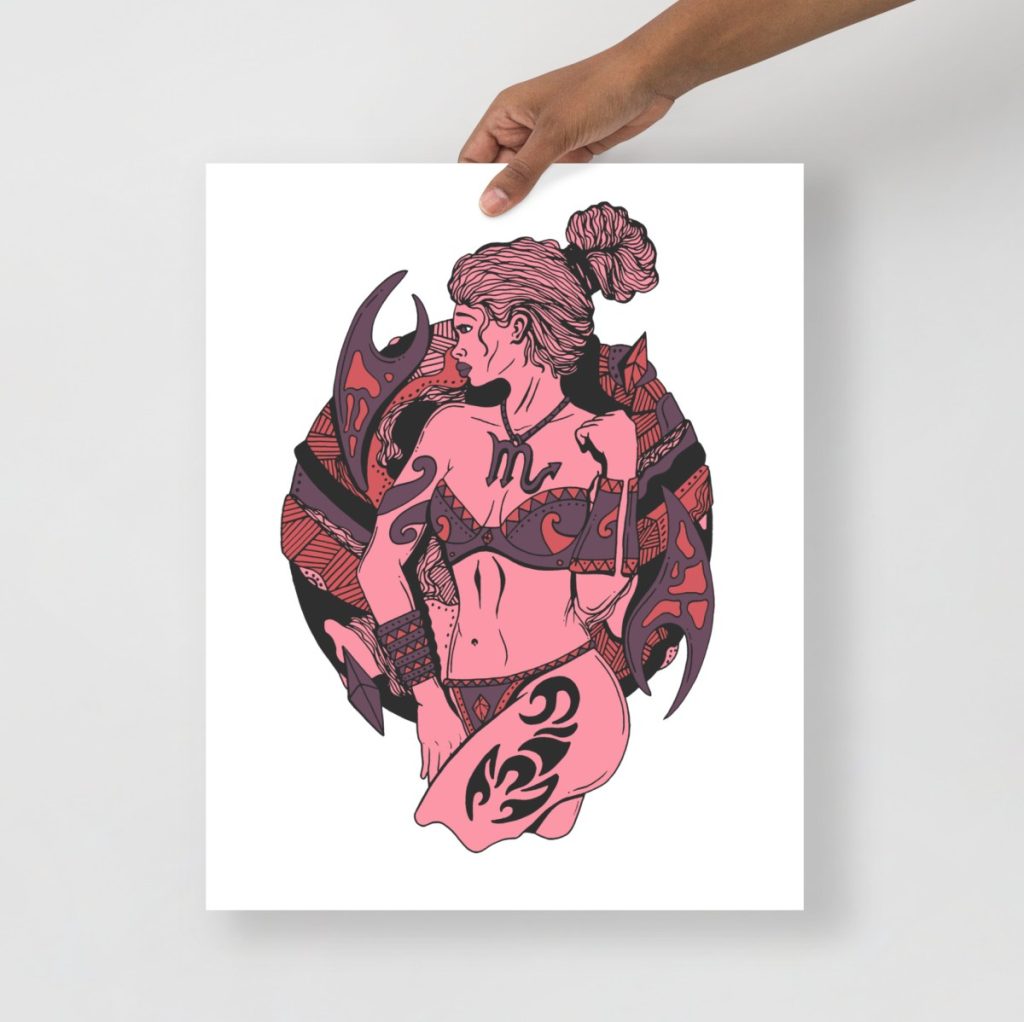 Mauve rose Scorpio woman zodiac poster bringing personality to dorm room walls
