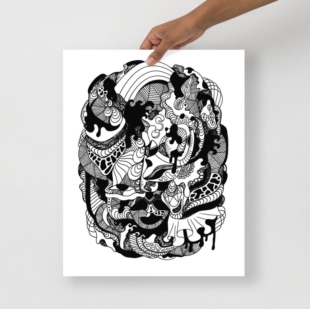 Abstract flowing wave black and white wall art capturing swirling human thoughts
