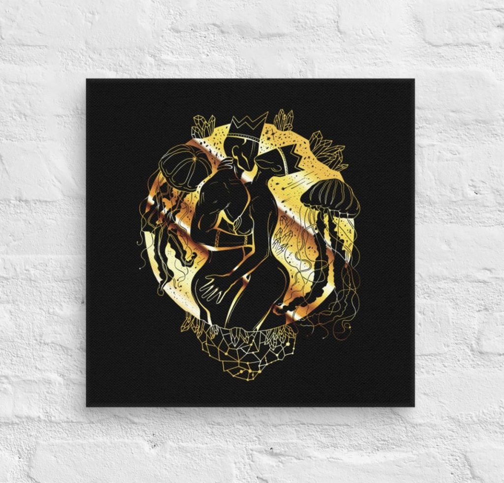 Black and gold African American couples art glowing with rich galactic tones and elegance