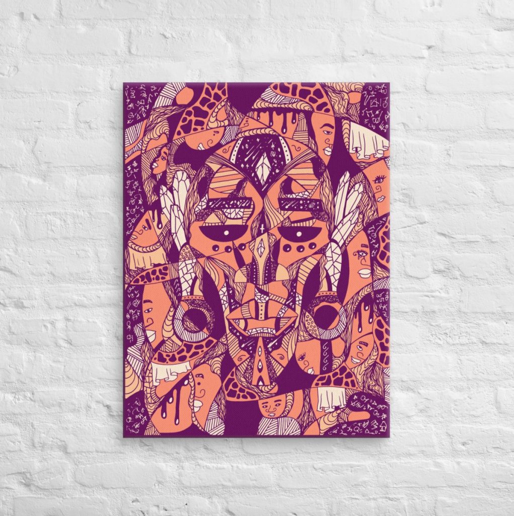 Bold African mask canvas depicting Atok and 12 Tribe Chiefs in vibrant Afrocentric cultural artwork