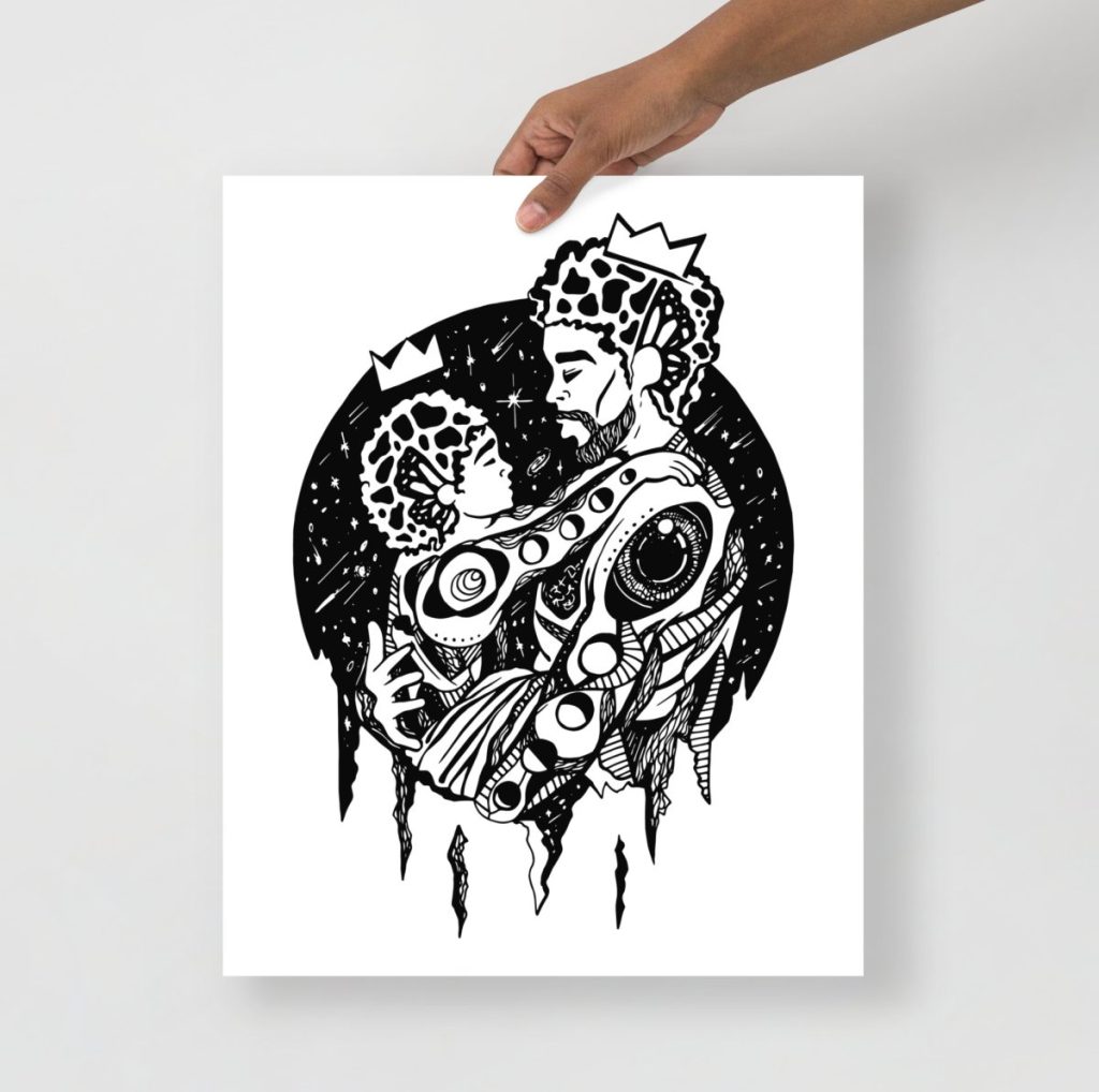 Father and son celestial line art print with minimalist star constellation design