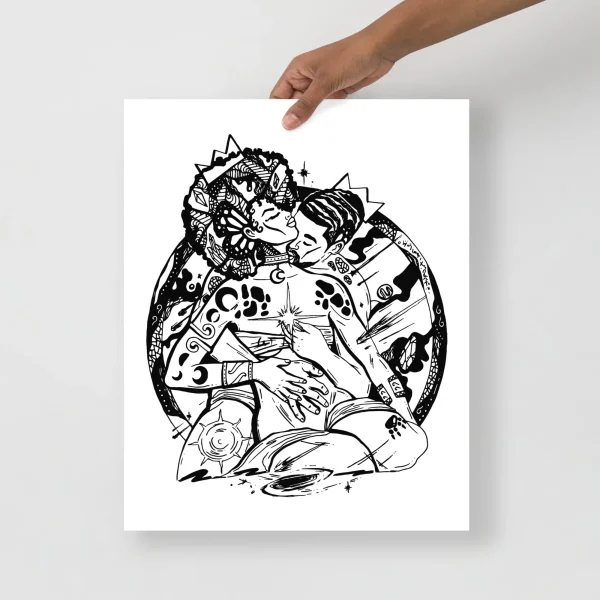 Black love art print titled Birth of Universe on matte museum-quality paper