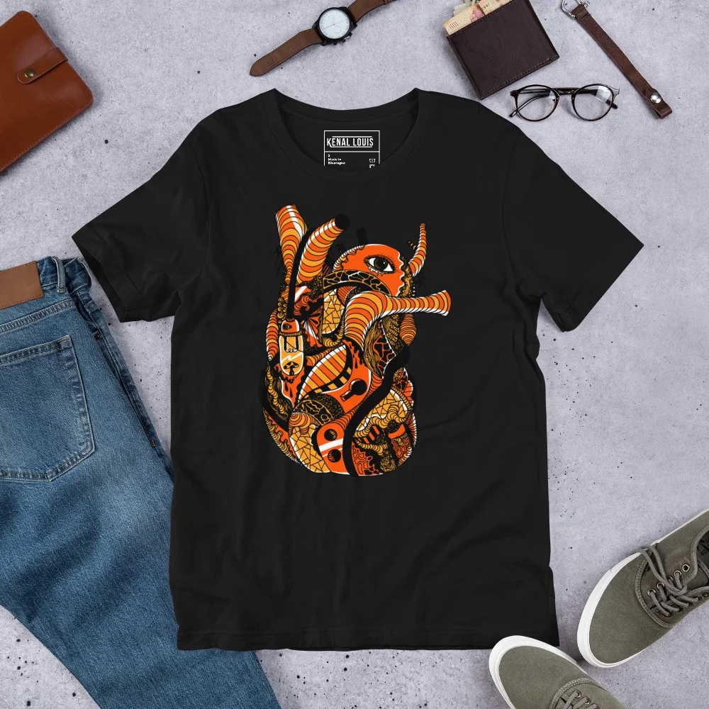 Anatomical Heart Graphic Tee in Black and Orange
