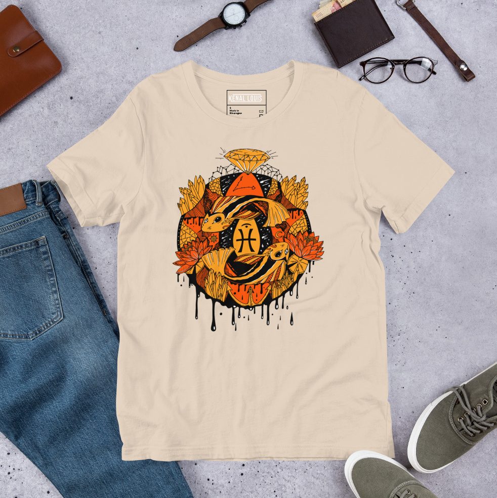 Mystic Pisces zodiac motion design tee supporting black owned apparel brands