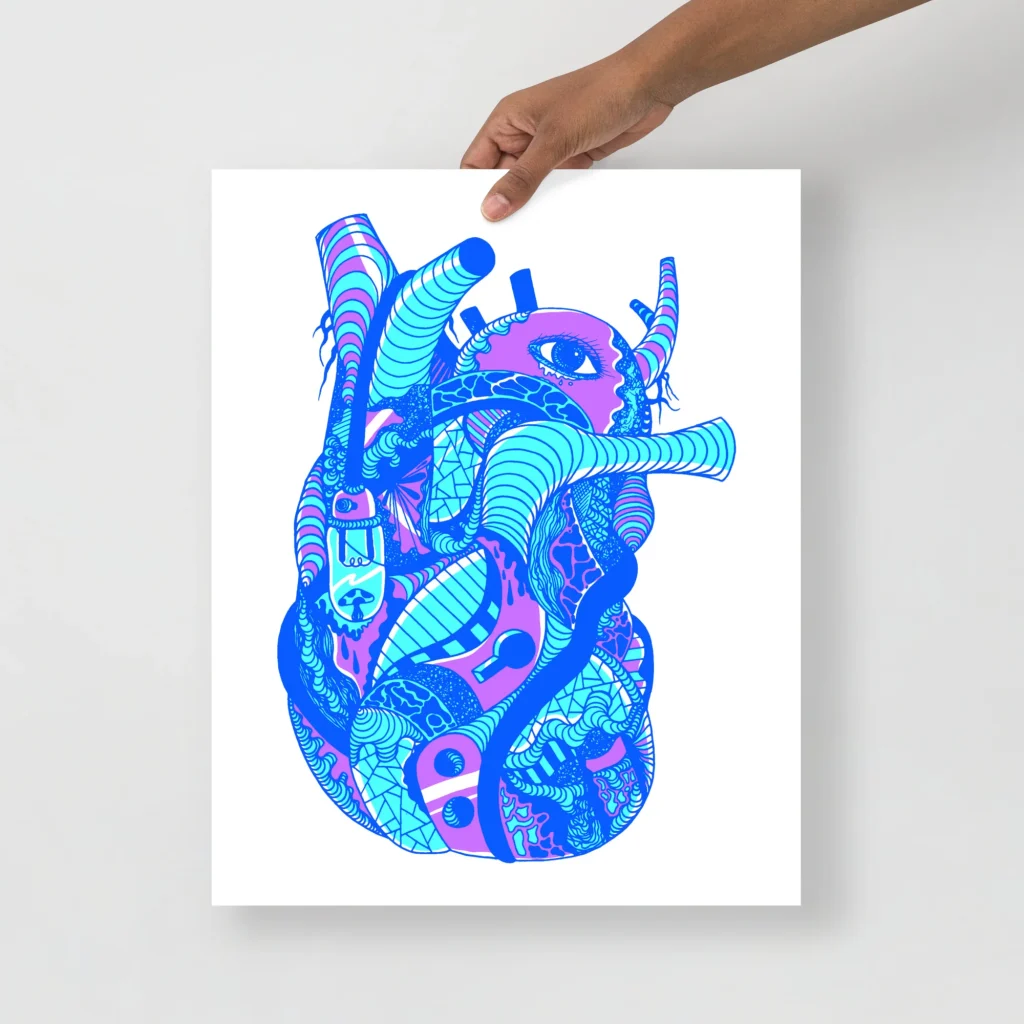 Blue Light Heart Art Print - Minimal Wall Decor