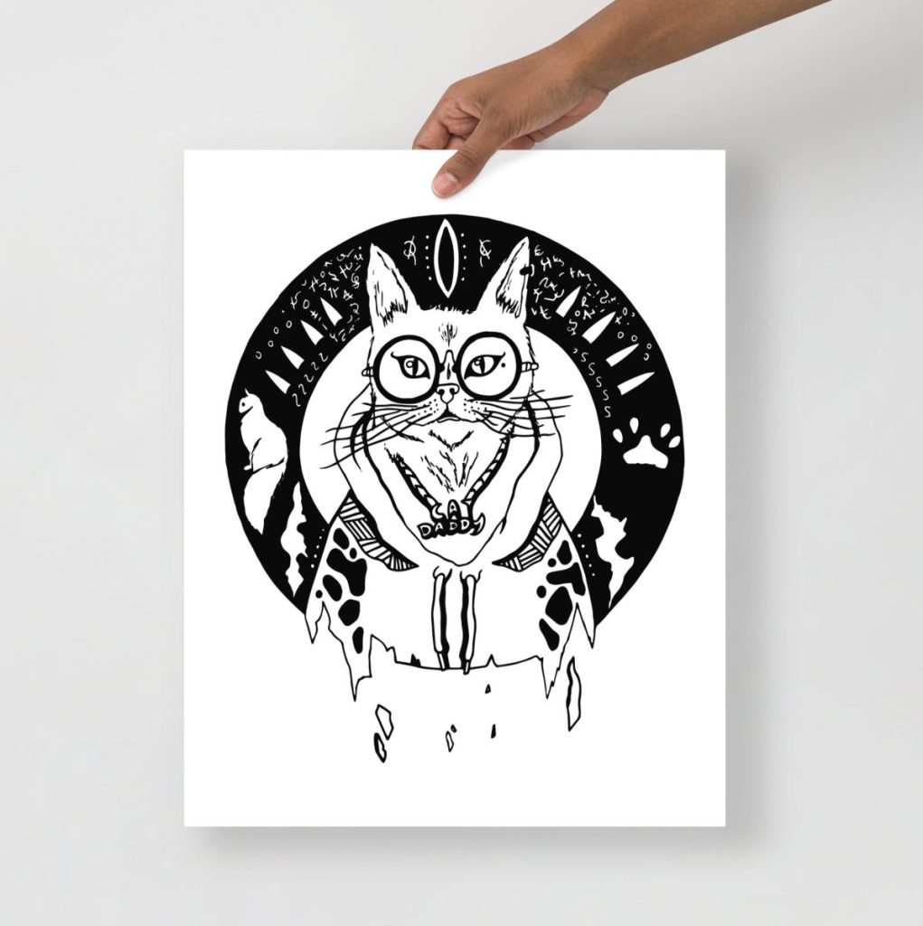 Minimalist single-figure cat daddy line art print with clean bold strokes