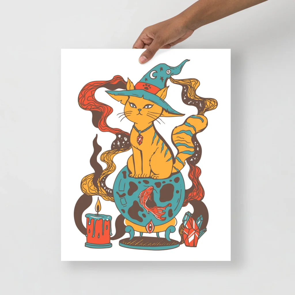 Cat Art Print - Magical Cat of Fortune Line Drawing