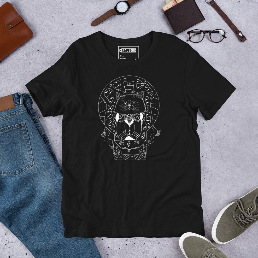 Seven cats line art illustration printed on a soft cotton graphic tee