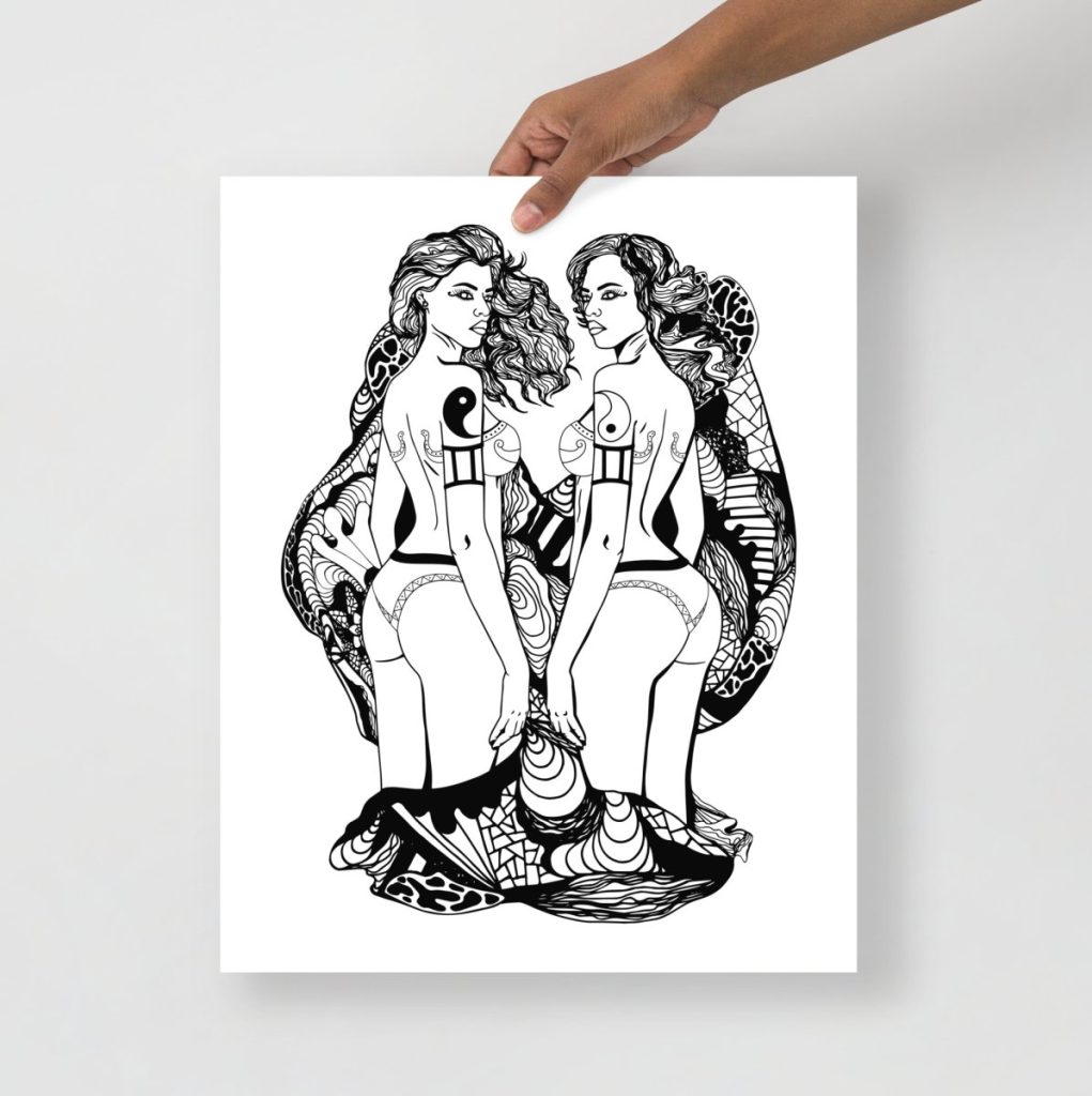 Gemini constellation art print featuring elegant feminine line art for modern walls