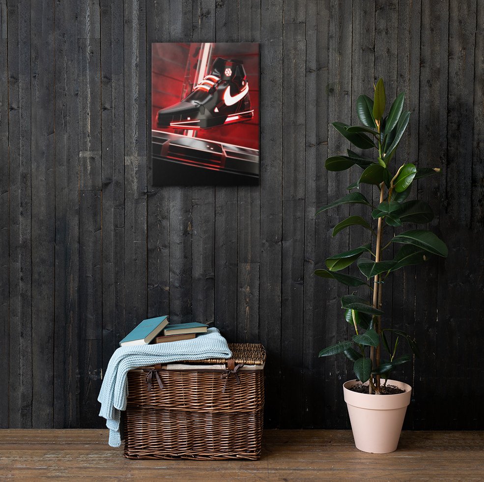 Bold Sith-inspired cosmic celestial canvas wall art featuring red Star Wars Nike concept design