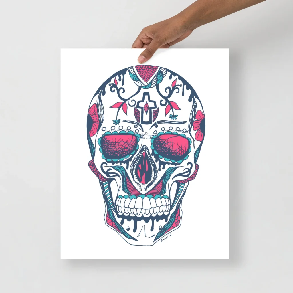 Day of the Dead Skull Art Print, White Rose Los Muertos
