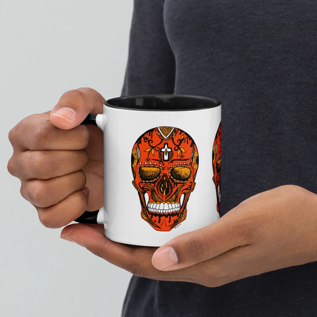Day of the Dead Coffee Mug | Sugar Skull Black & Orange