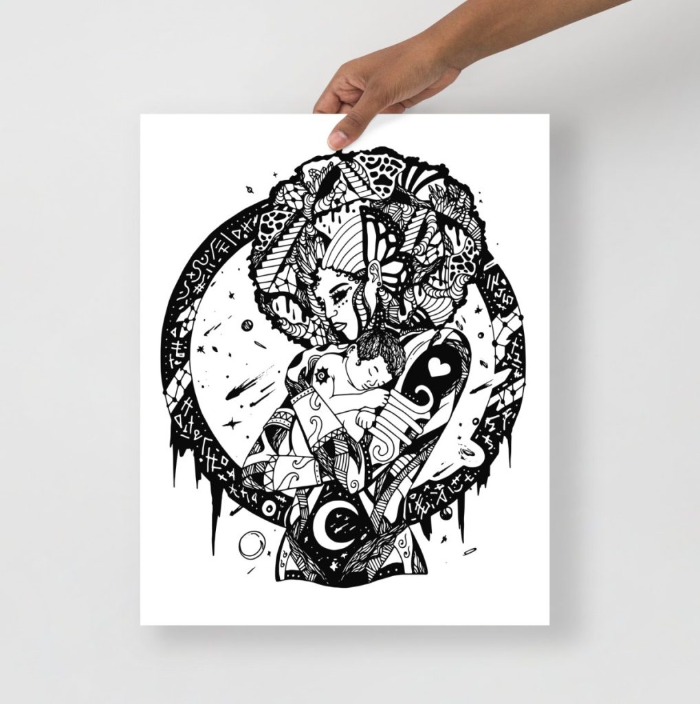 Tender mother and child embrace captured in heartfelt art perfect for mom birthday gift