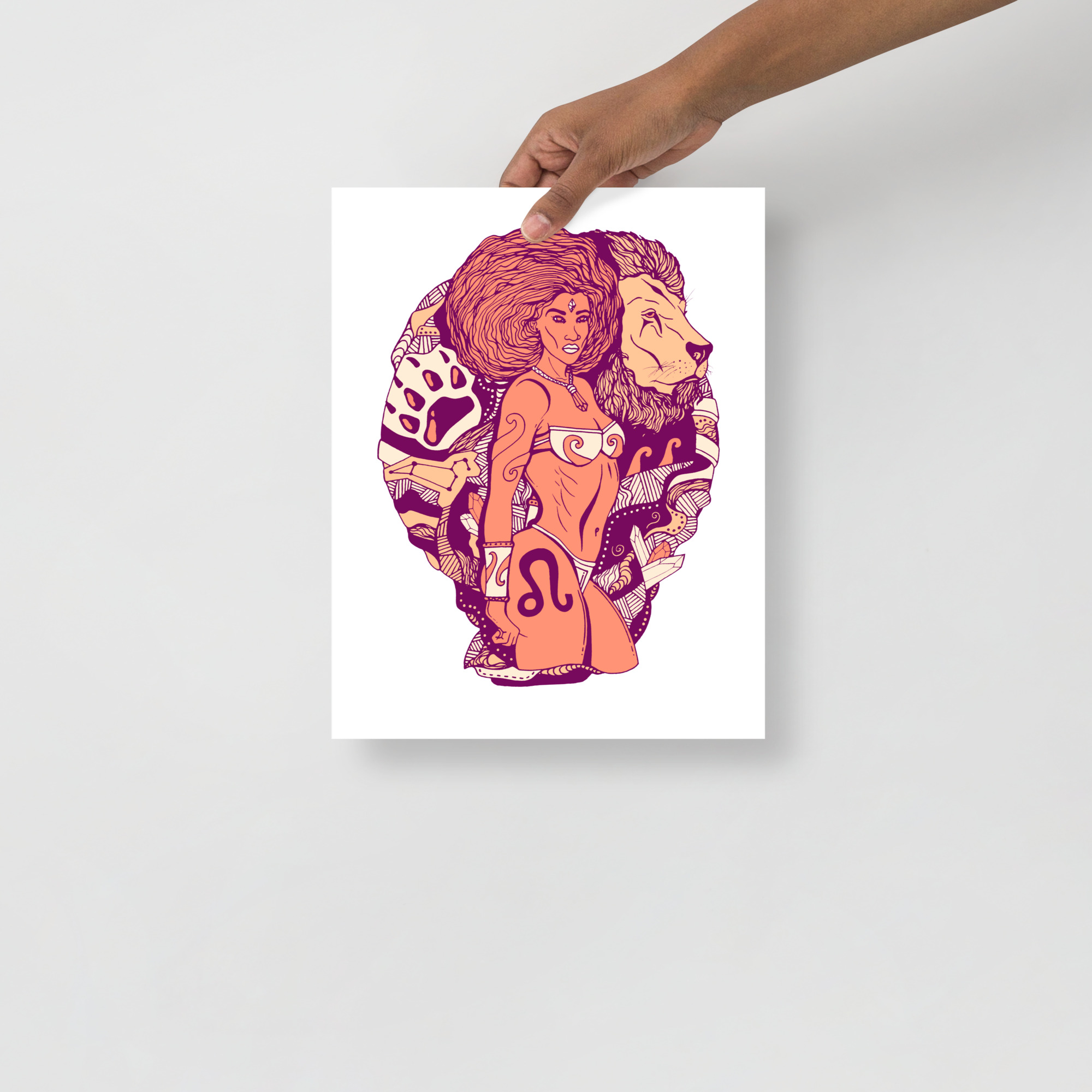 Leo Lion Art Print - Peach Minimalist Line Wall Decor - Image 2