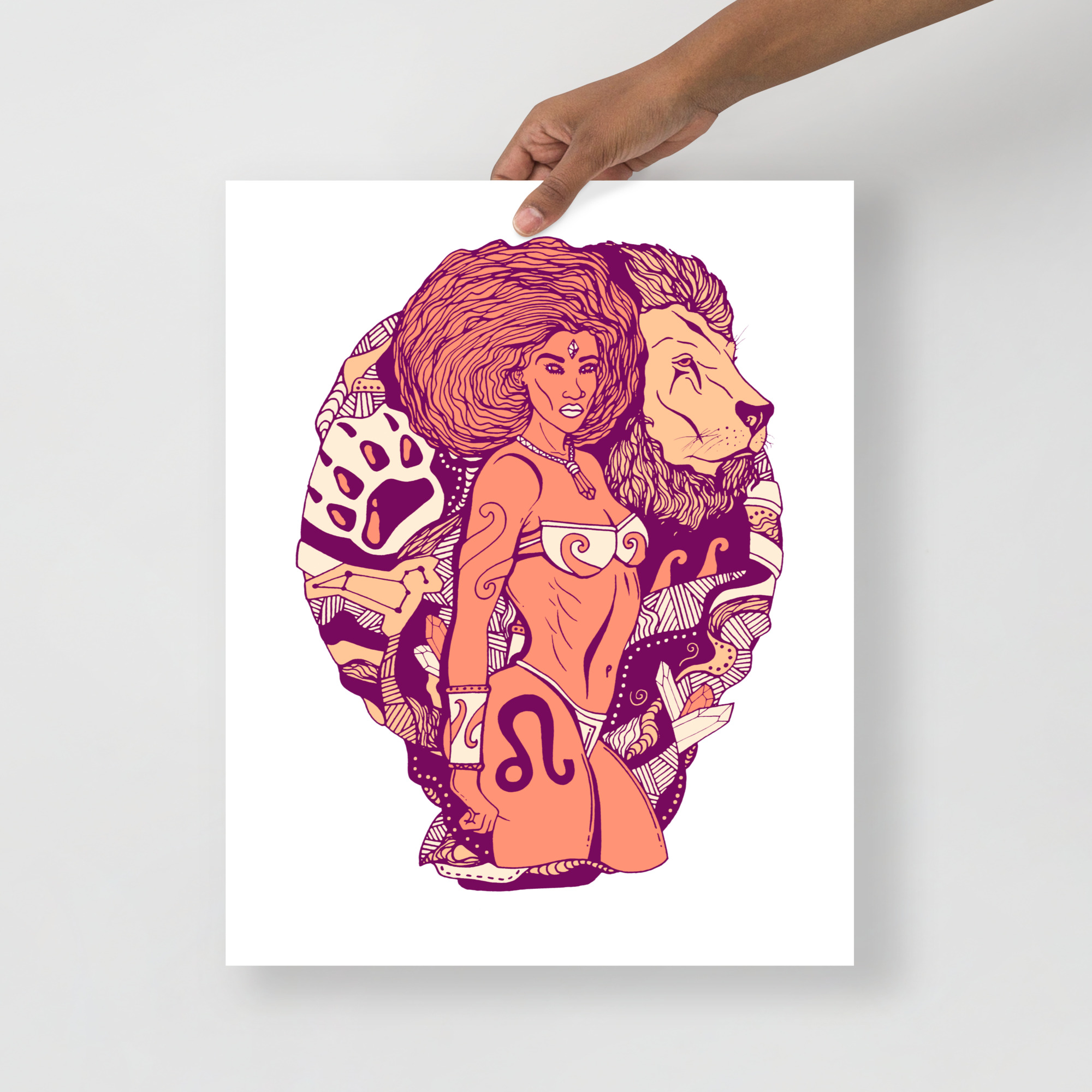 Leo Lion Art Print - Peach Minimalist Line Wall Decor