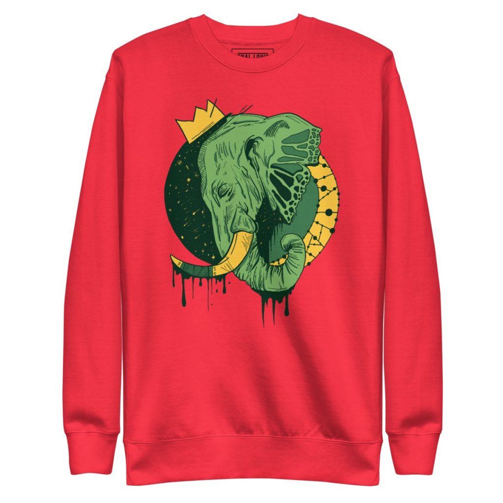 Stylish elephant royal crown illustration art sweatshirt ideal for crisp autumn days