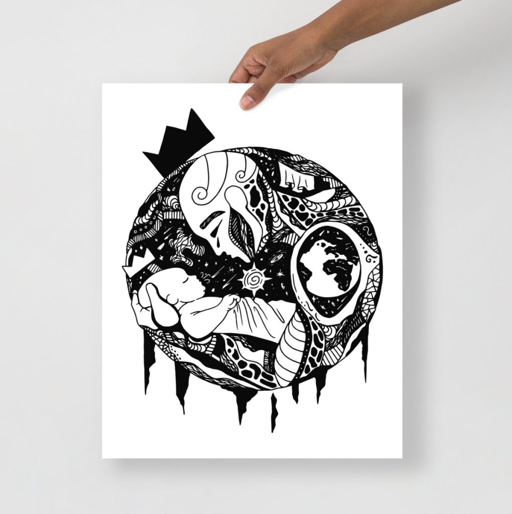 Starry night father and son family art print celebrating the wonder of fatherhood