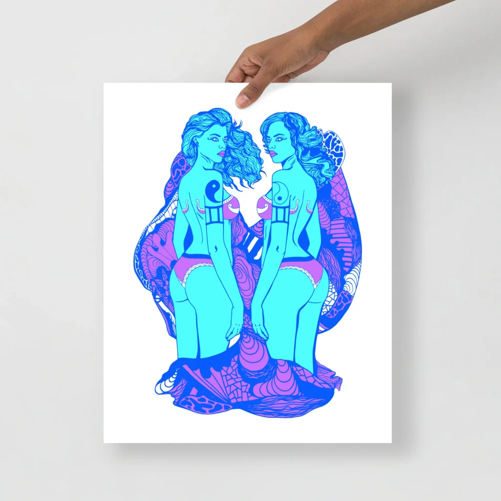 Blue Gemini Beauty Art Print, Minimal Zodiac Wall Decor