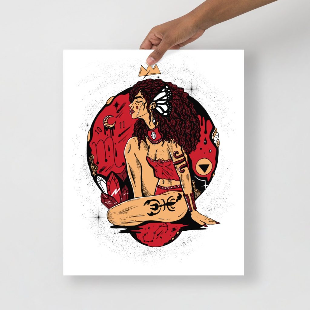 Mystical Scorpio goddess zodiac woman art print makes stunning gifts for art lovers