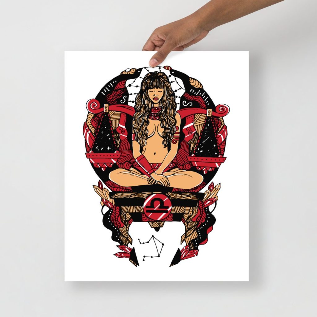 Royal red Libra beauty wall decor art print ideal for bold zodiac admirers