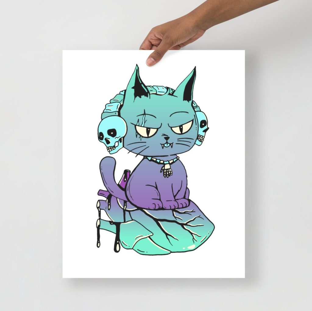 Purple wicked cat perched on a heart perfect gifts for cat lovers