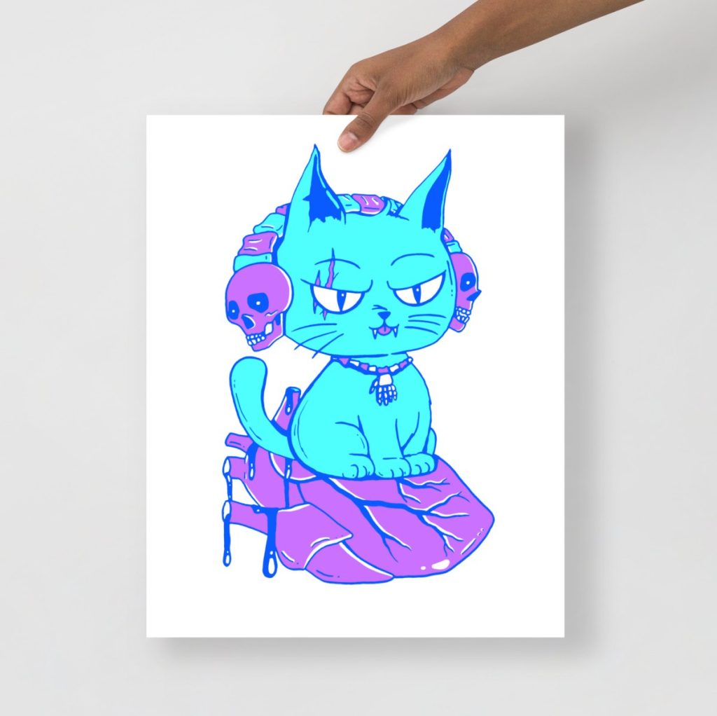 Deep blue wicked cat on heart ideal gifts for cat lovers