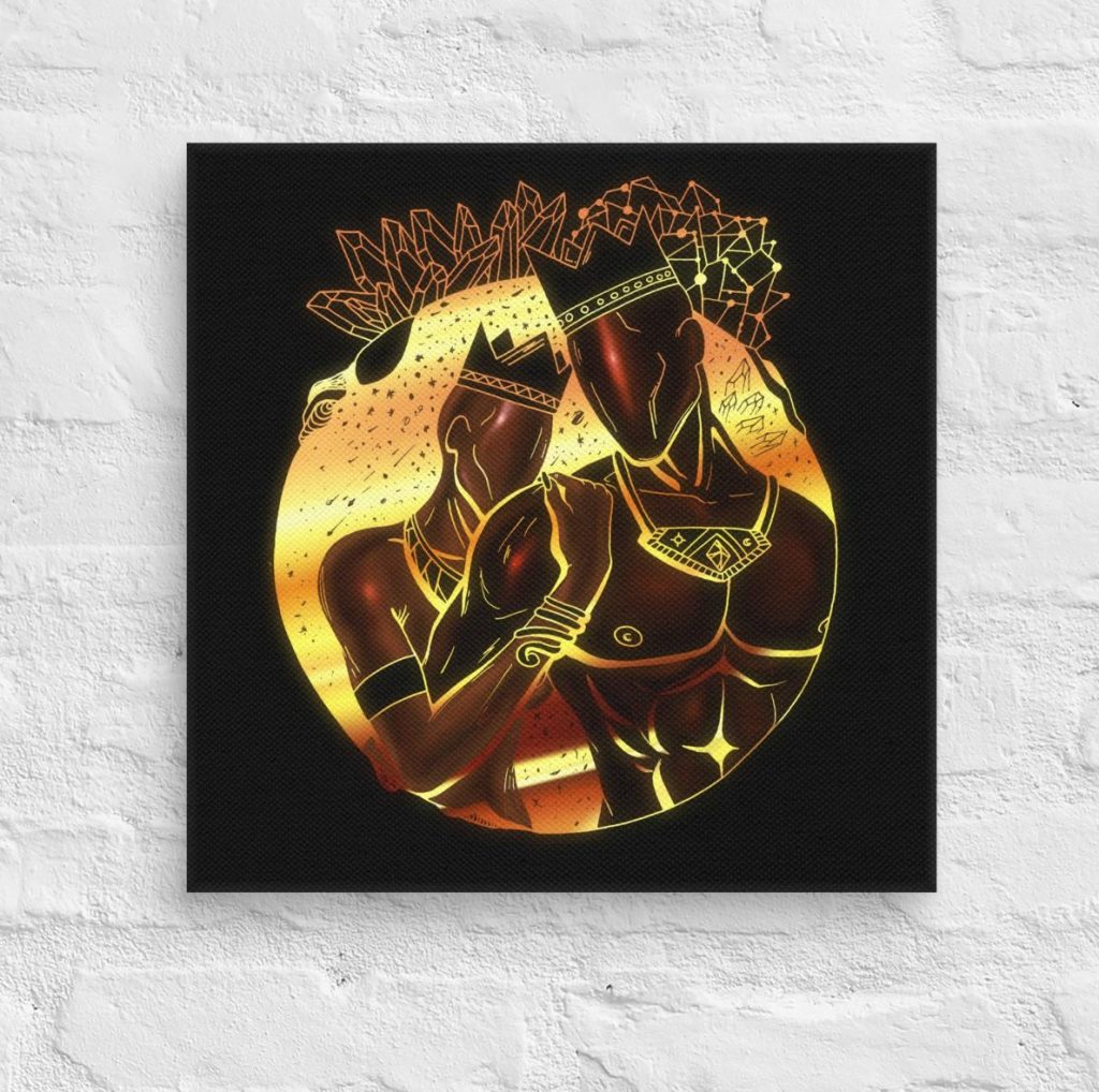 Square canvas art of a royal king and queen among stars ideal couple gifts