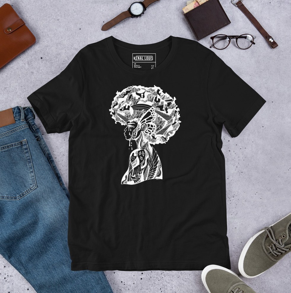 Minimalist line art Afrocentric tee celebrating natural hair and feminine strength