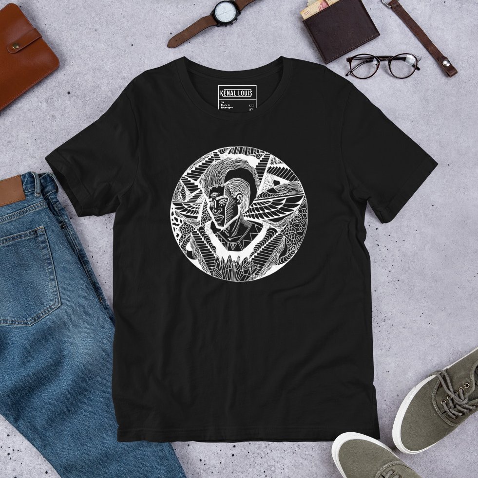 Regal white line art afro wise king mens graphic t-shirt with striking detail