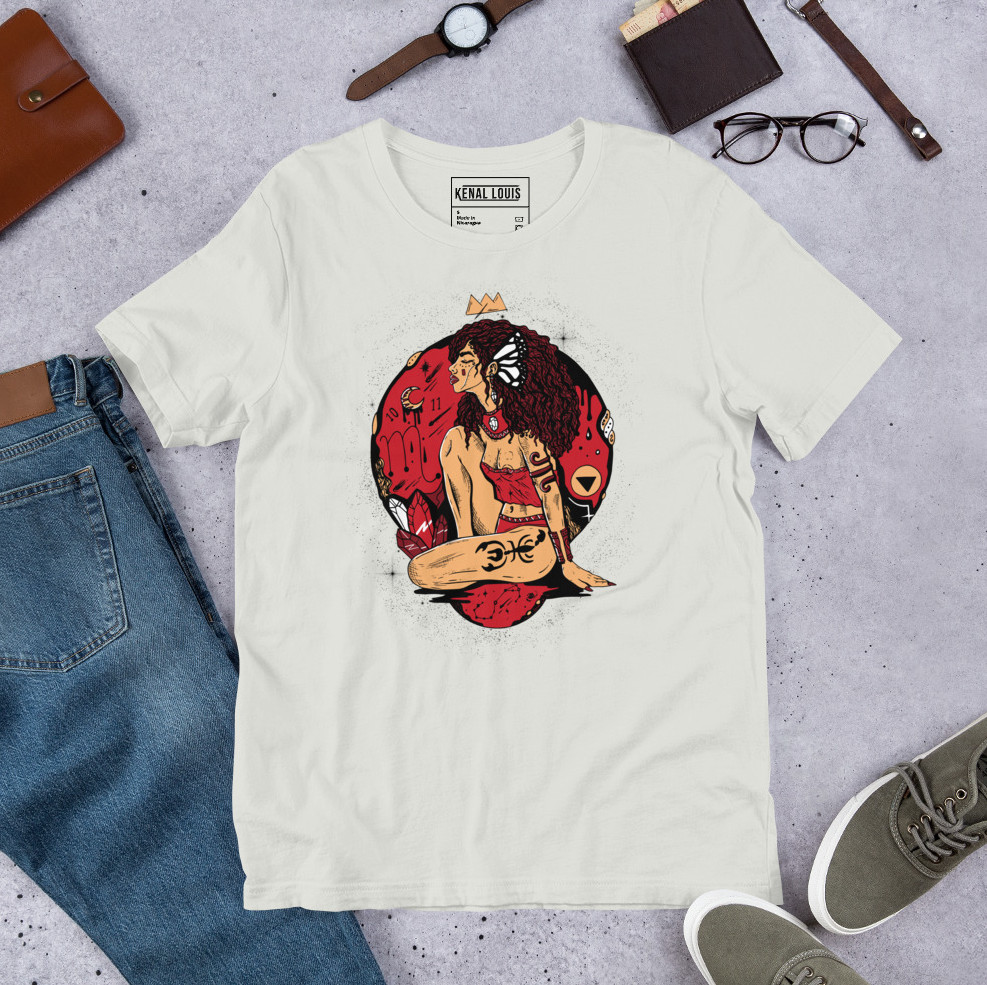 Scorpio women's tee showcasing a powerful goddess No 1 celestial design
