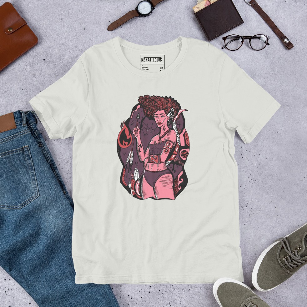Soft mauve rose Sagittarius tee celebrating the goddess zodiac archer spirit