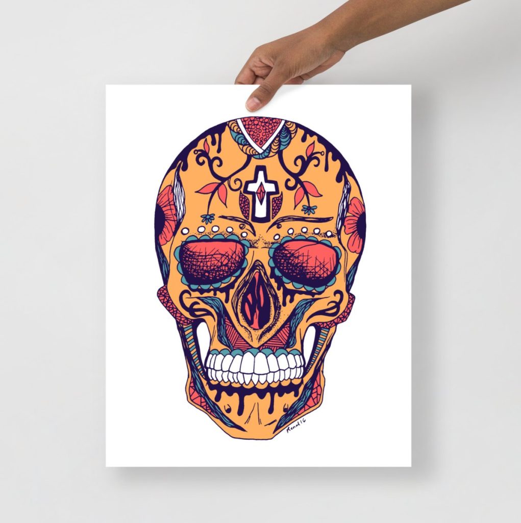 Triadic Los Muertos skull print featuring vibrant colors perfect for a halloween art collection