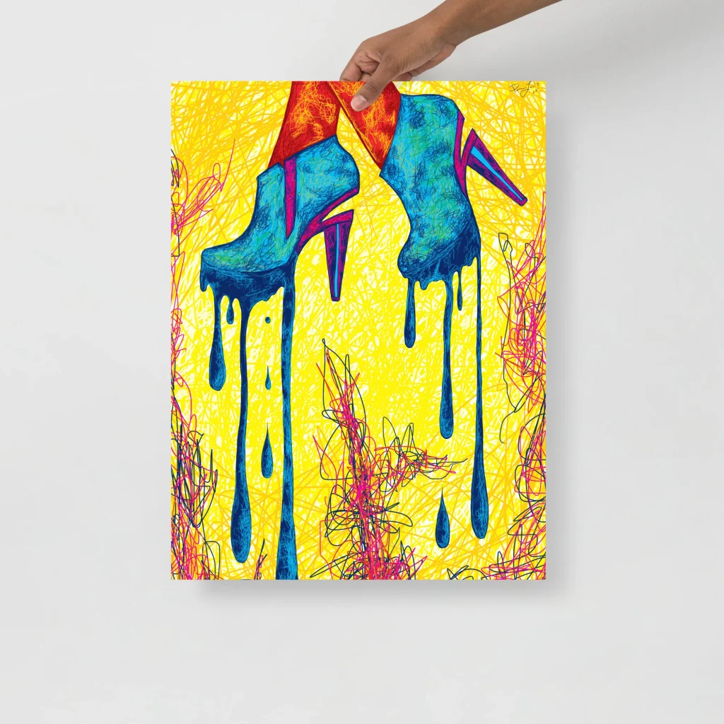 High Heel Art Print, Dripping Abstract Wall Decor
