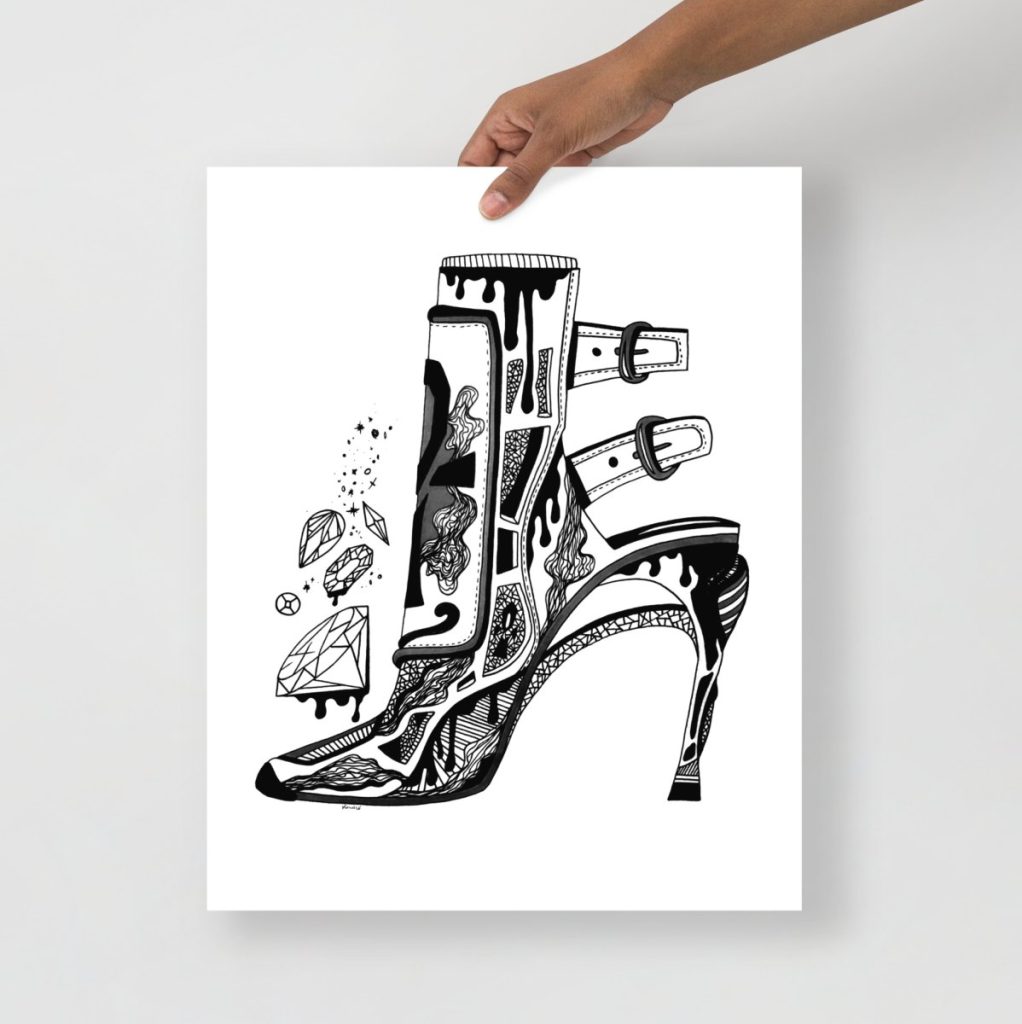 Glamorous diamonds and heels together in luxurious high heel fashion art prints for homes