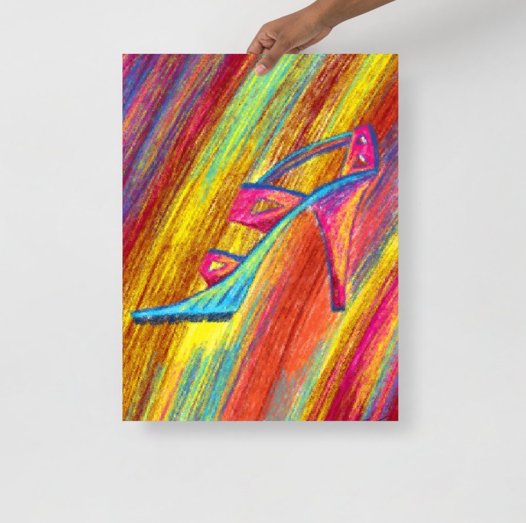 Clean minimal lines showcase a single heel in sleek modern fashion art print design