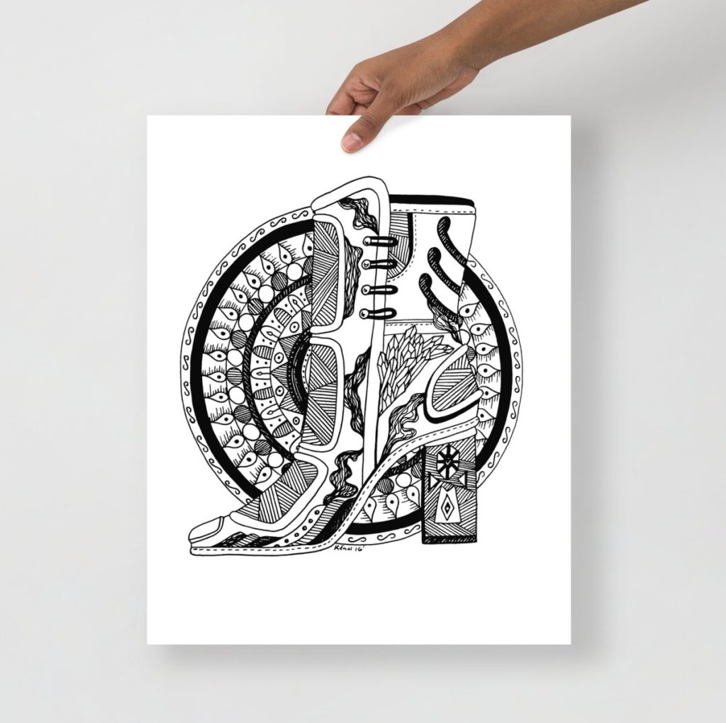 Intricate mandala design paired with elegant heels in decorative high heel fashion wall art