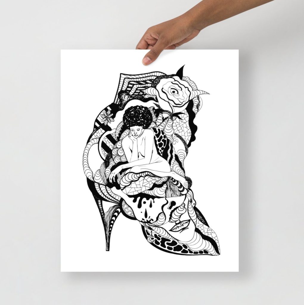 Contemplative beauty mood captured through sophisticated high heel fashion art prints with soft tones