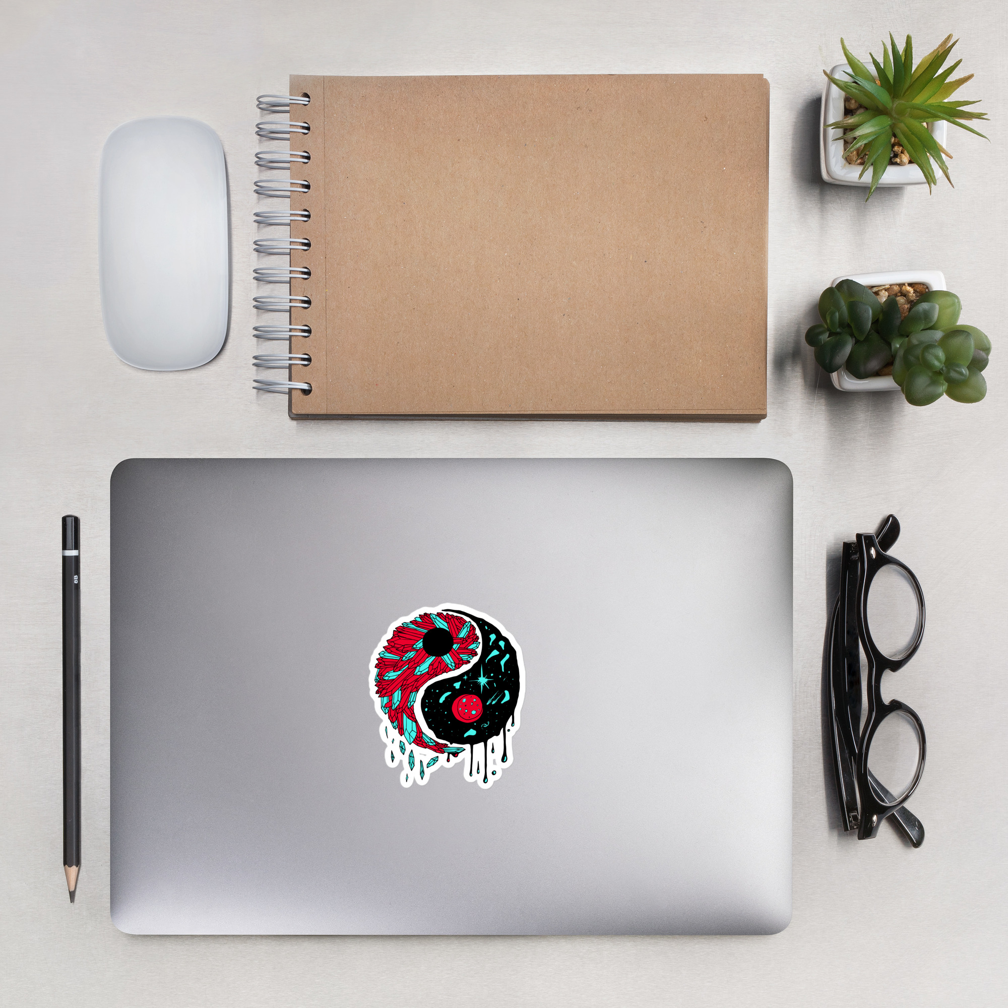 Turquoise Red Yang Crystals and Night Sky - Yin Yang Stickers - Image 4