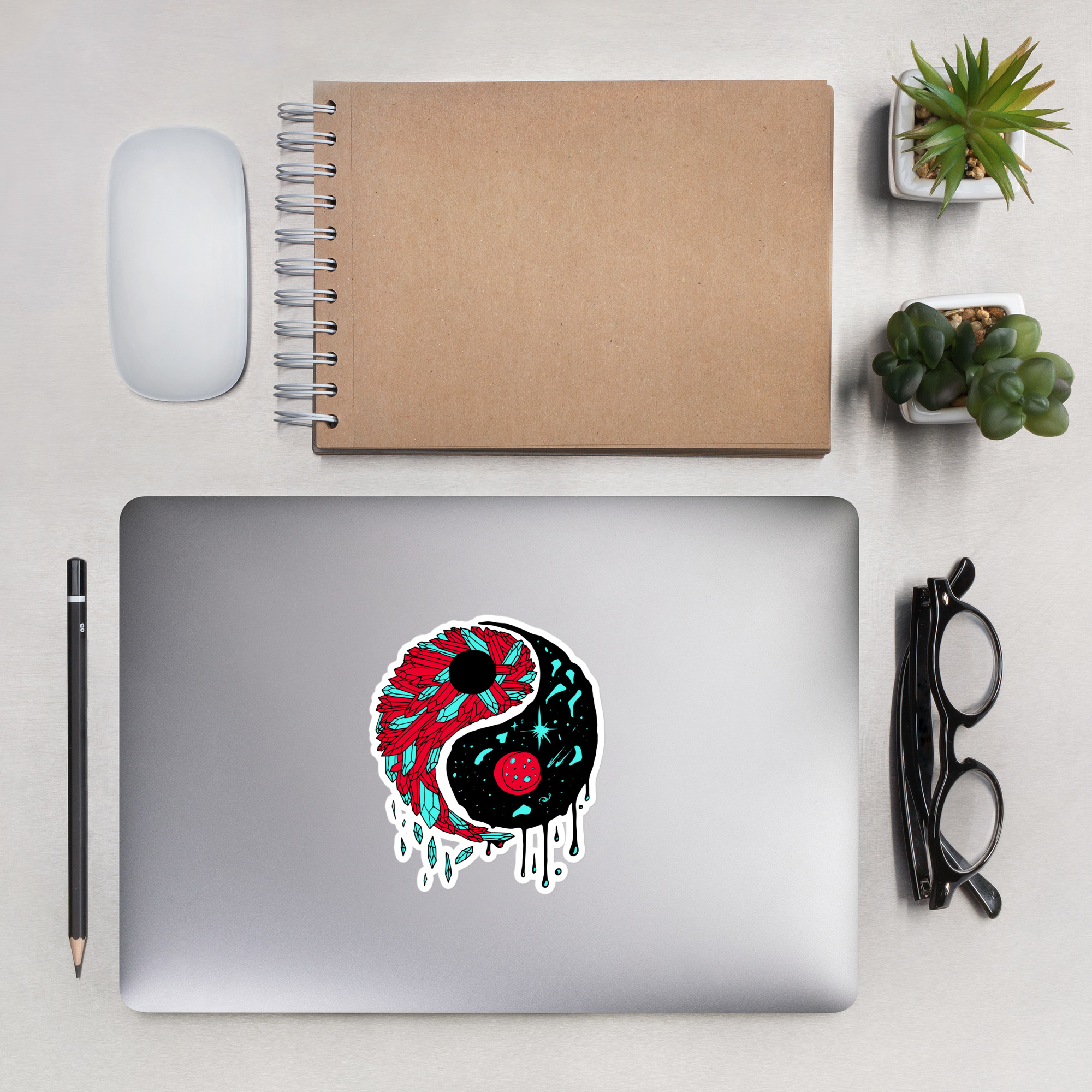 Turquoise Red Yang Crystals and Night Sky - Yin Yang Stickers - Image 7