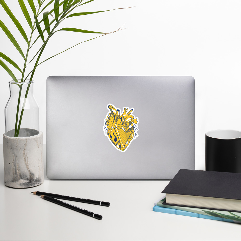 Navy Yellow Musical Heart No. 2 - Human Heart Stickers - Image 8