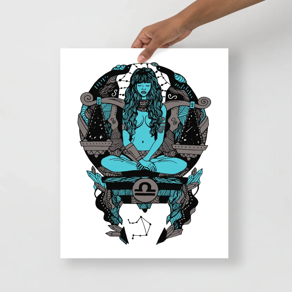 Libra Art Print, Blue Zodiac Beauty Wall Drawing