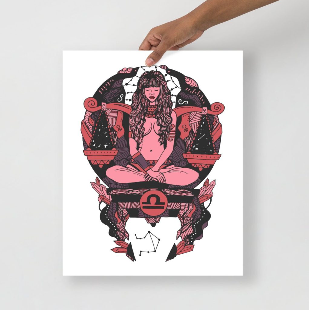 Mauve rose libra art print soft zodiac wall decor in romantic blush tones
