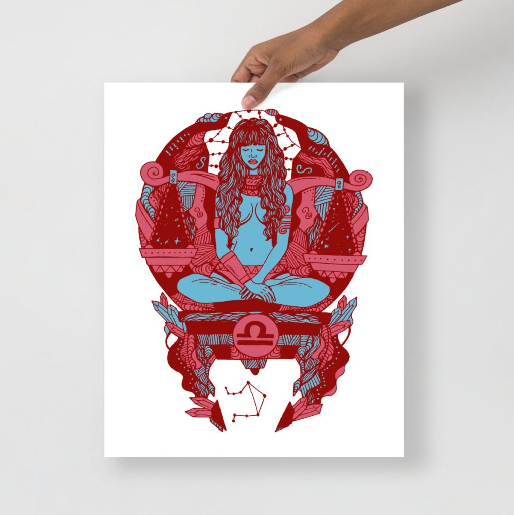 Pastel blue libra zodiac art print soft dreamy wall decor in soothing hues