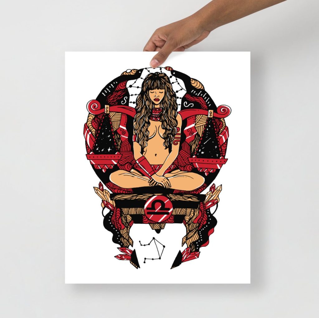 Royal red libra zodiac art print bold beauty wall decor rich jewel tones