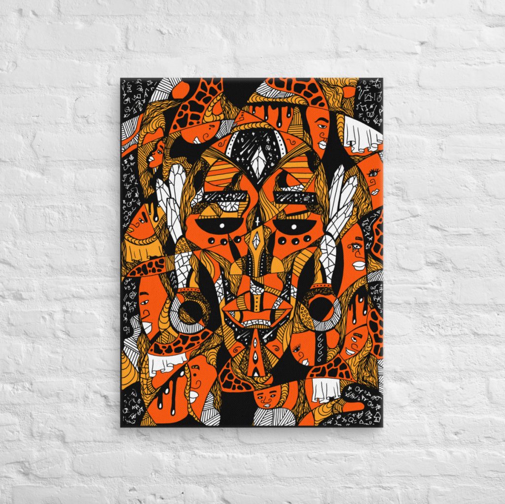 Afrocentric African mask canvas art featuring Atok and 12 tribe chiefs for living room wall art