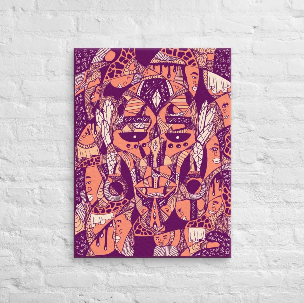 Bold Atok and 12 tribe chiefs African mask canvas art with rich cultural symbolism