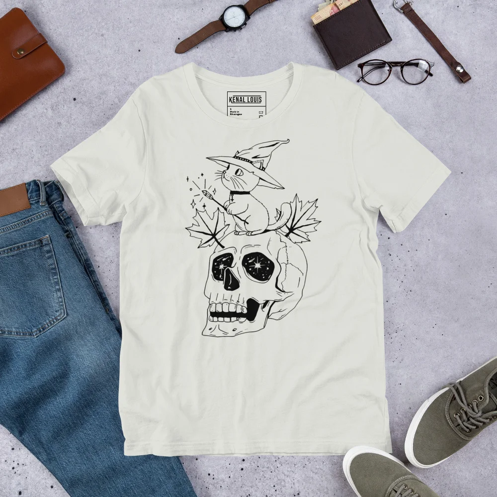 Magical Cat and Skull T-Shirt in Soft Cotton