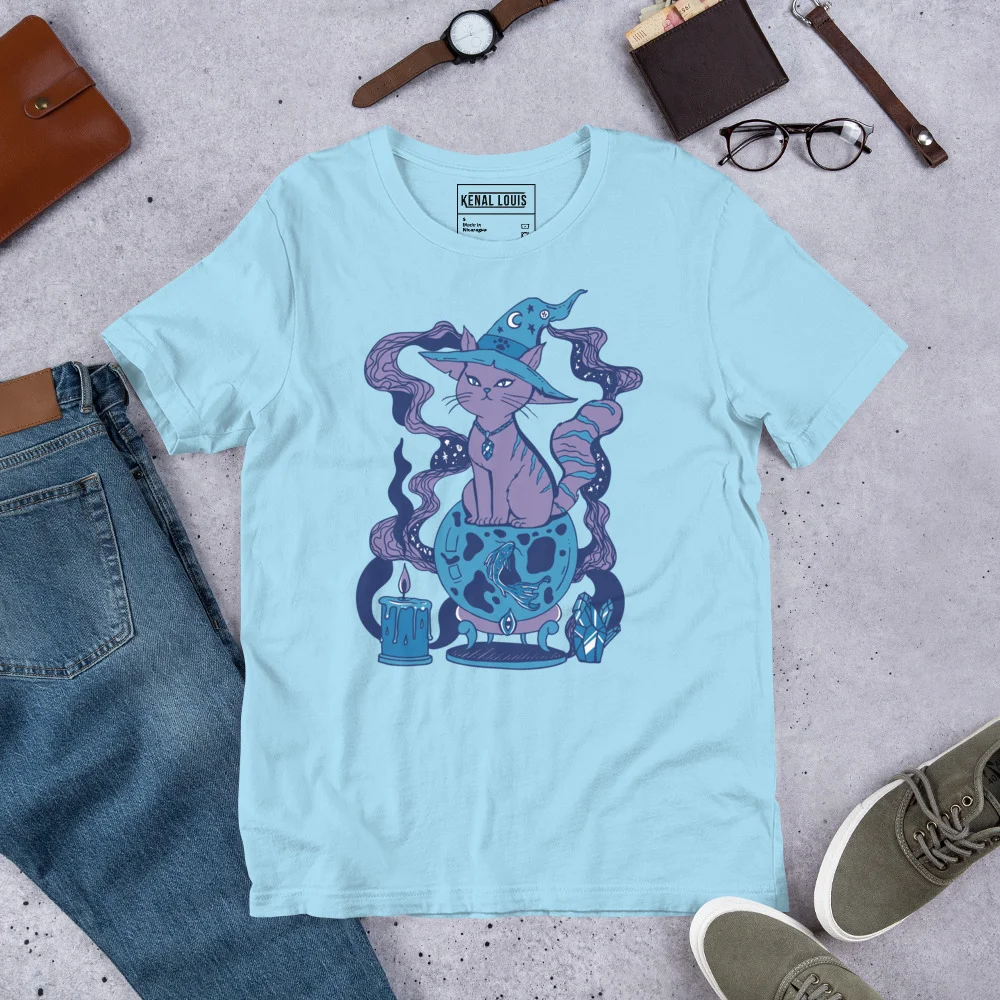 Magical Cat of Fortune T-Shirt - Mountain Blue Cat Tee
